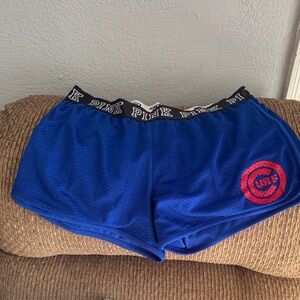PINK Victoria's Secret Royal Blue Mesh Athletic Shorts with Red Logo